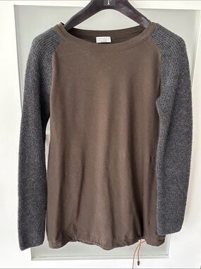 Brunello Cucinelli Brown Body with Gray Knit Sleeve Pullover